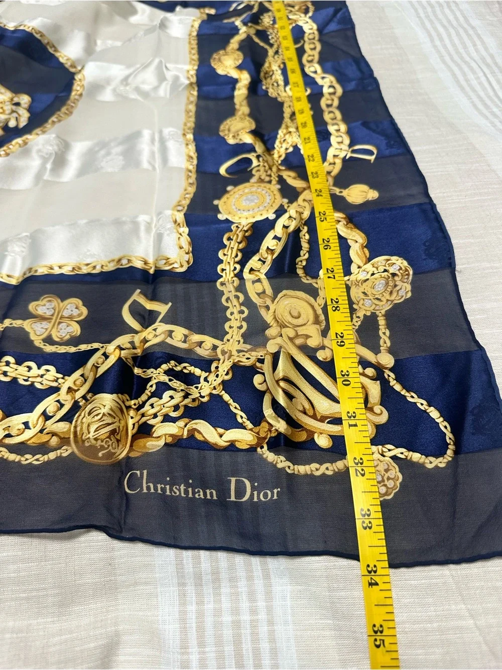 Dior Navy & Gold Chain Print Silk Scarf